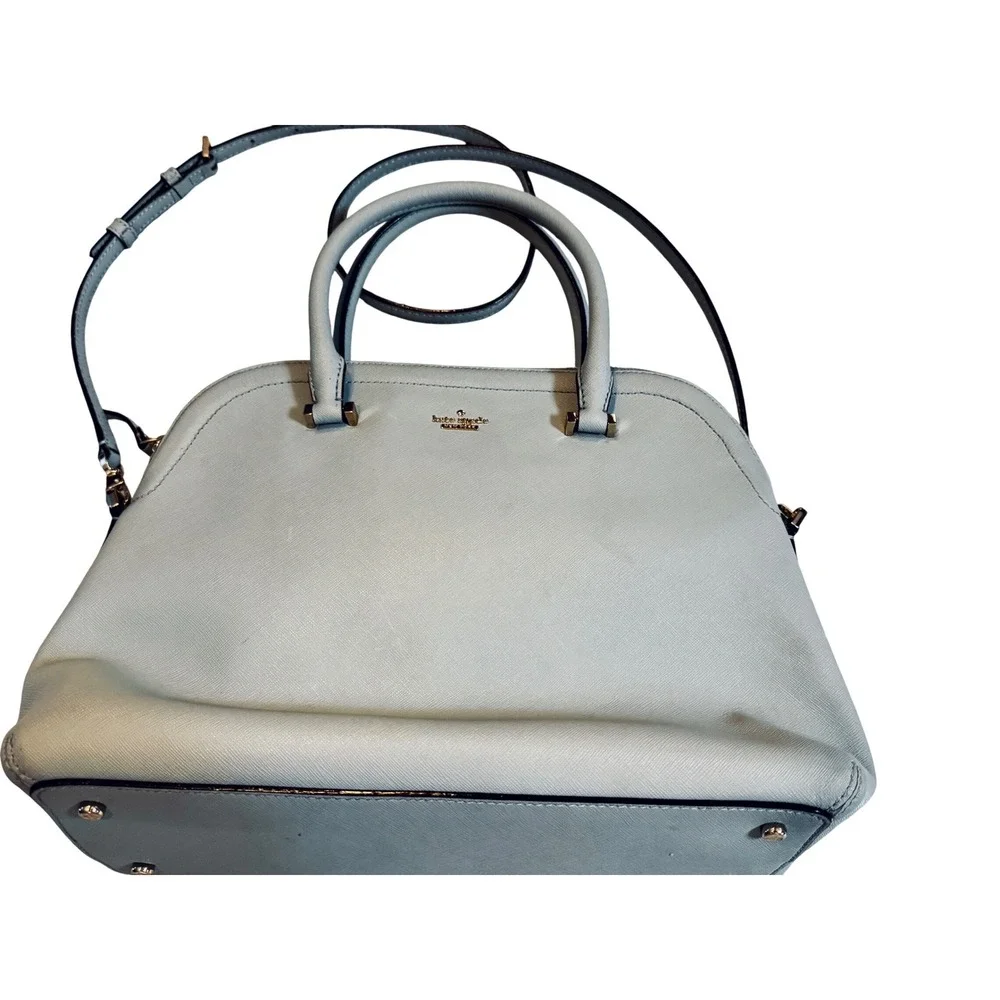 Kate Spade Light Blue Saffiano Leather Dome Satchel Crossbody Bag Gold Hardware